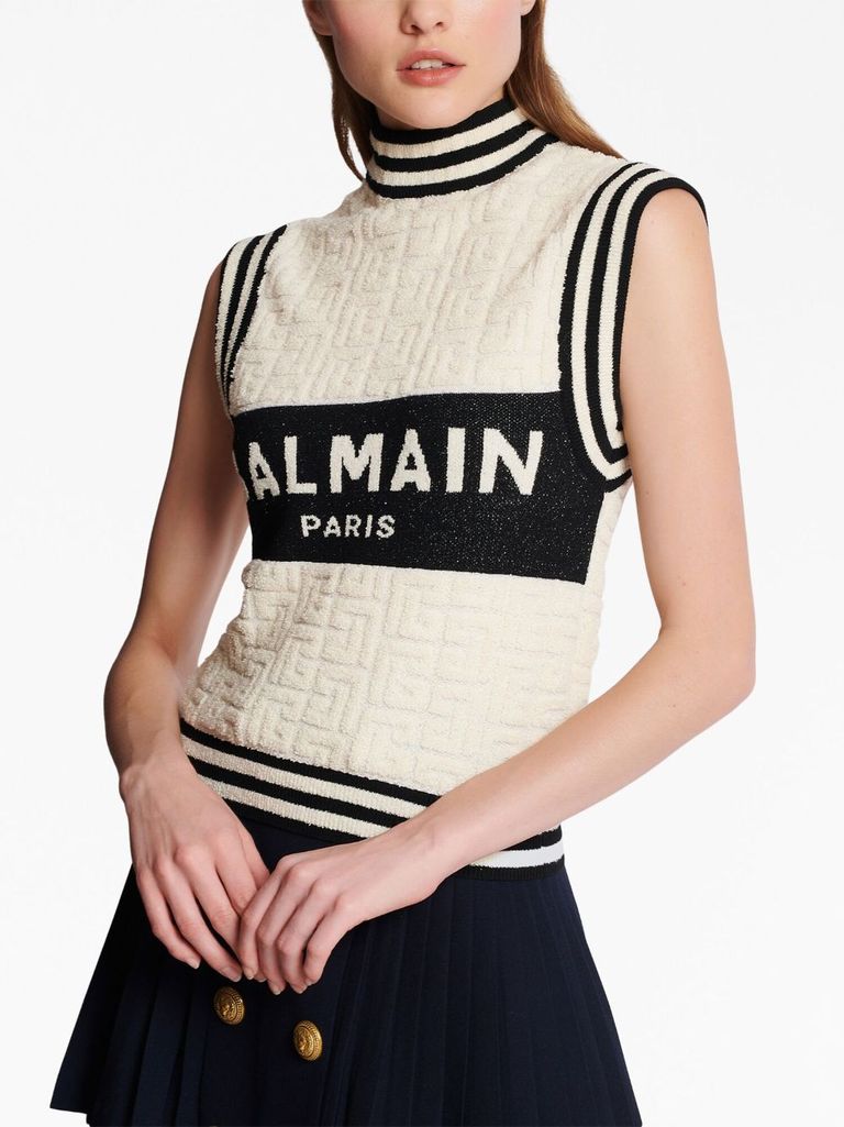 Knit balmain outlet logo crop top