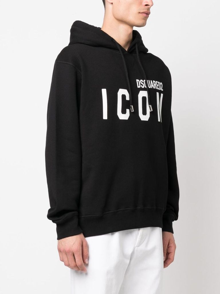 パーカー・フーディ Dsquared2 Relaxed Black Hoodie With Iconic Logo Print Icon Relax Fit Hoodie