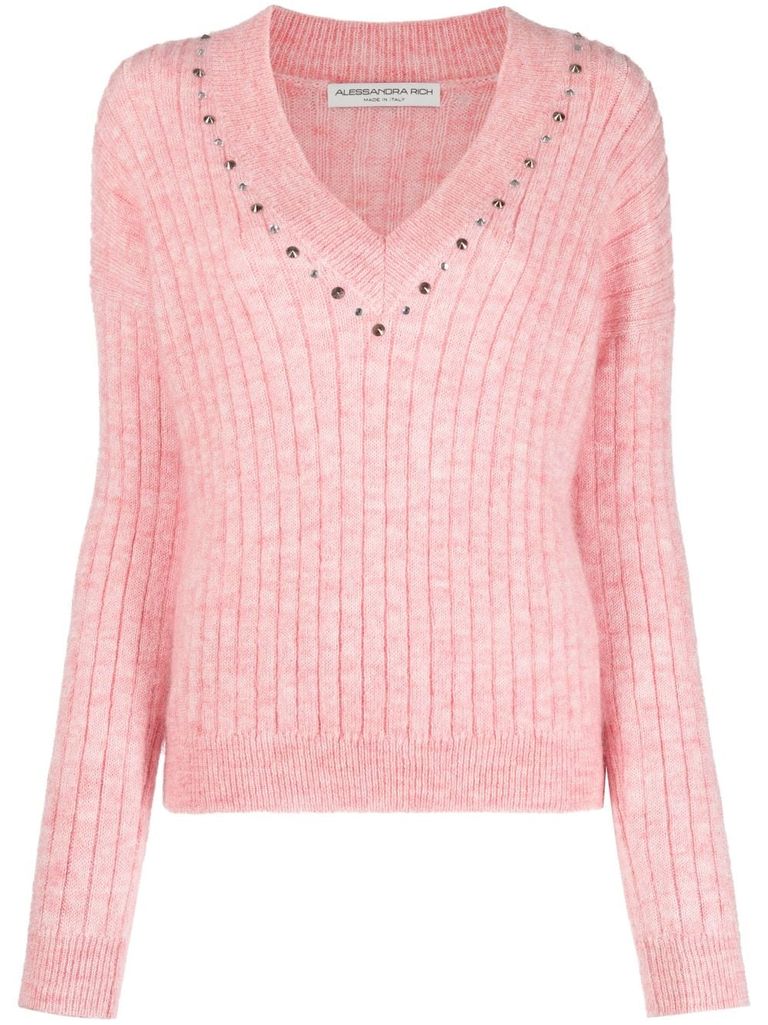 Embellished ribbed jumper