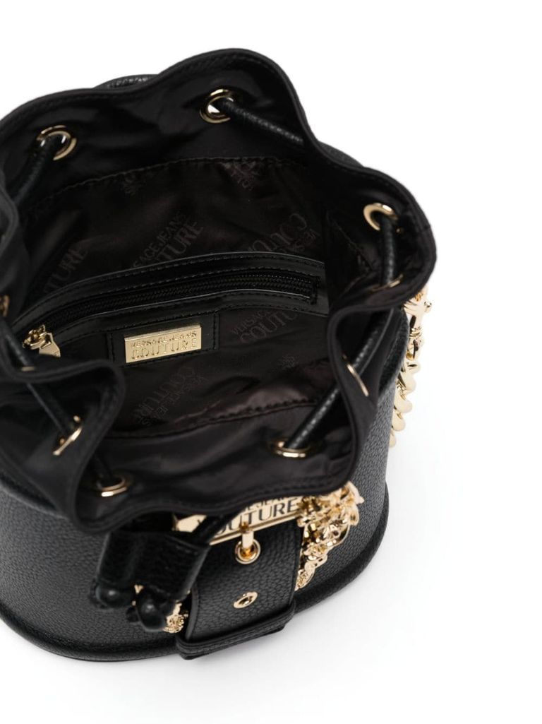 Logo plaque bucket bag