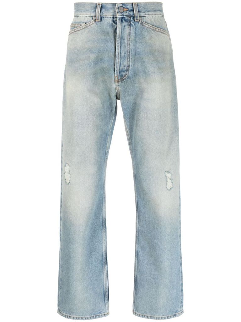 Distressed straight-leg jeans