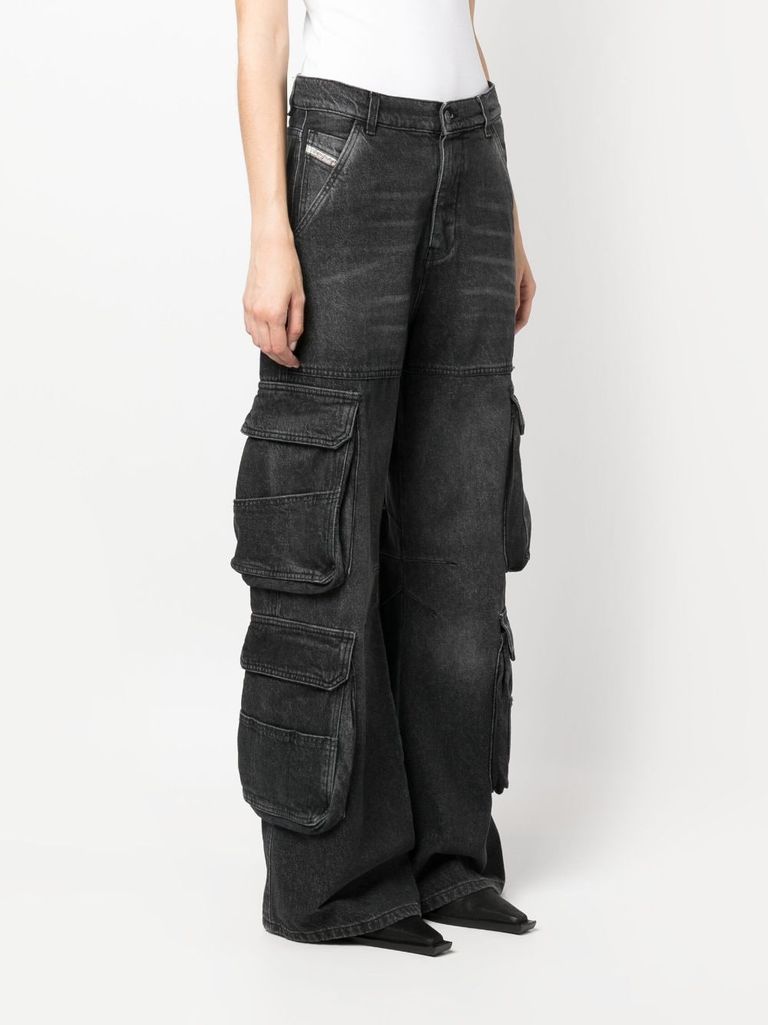 【SATIIIZ】Loose diagonal cargo denim pants Terra & Sky Women's Plus Wide Leg Cargo Jeans, 30” Inseam