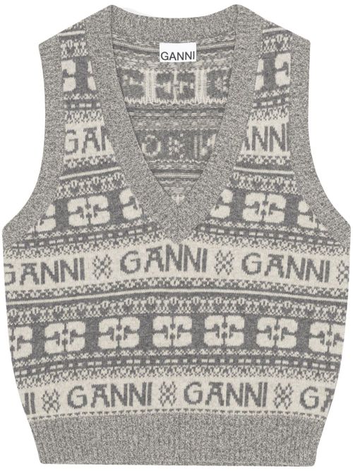 Gilet in Lana con Motivo Logo, Ganni, Donna