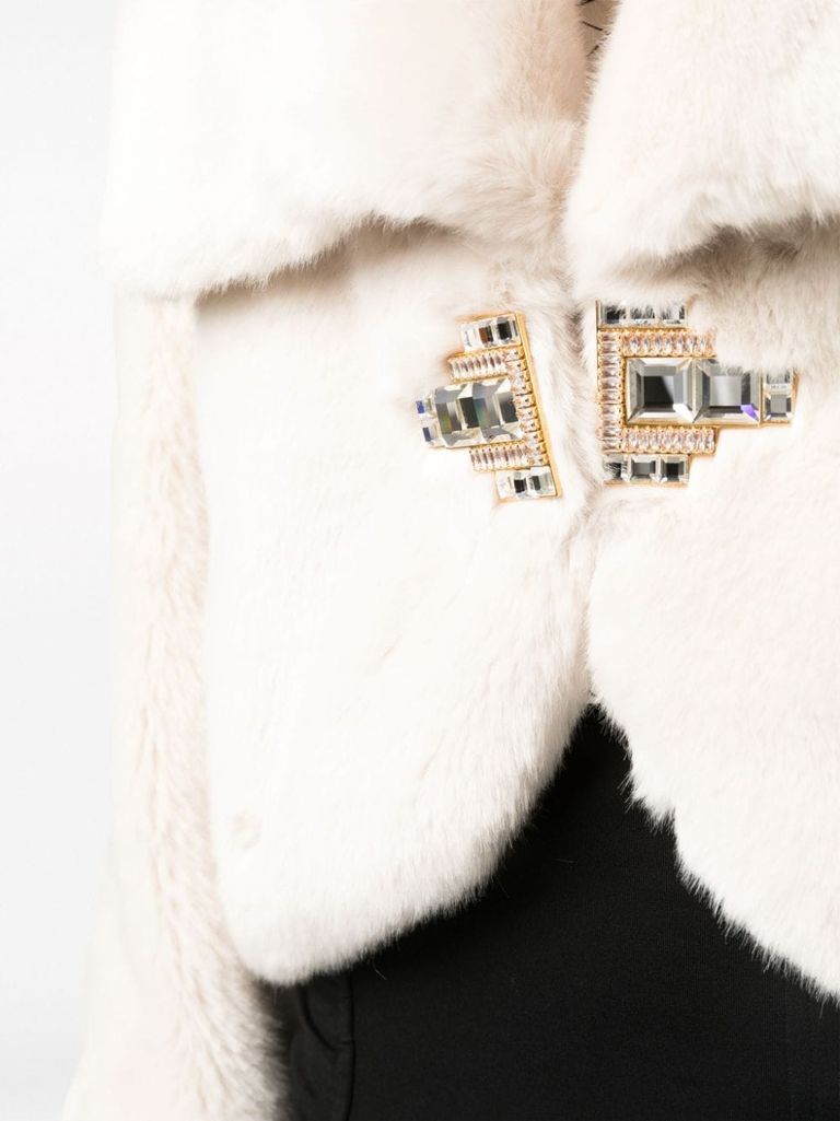 【25SS】ELISABETTA FRANCHI クレープ&チュール ジャケット Faux-fur jacket