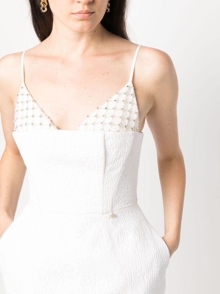 【★完売必至★】ELISABETTA FRANCHI ☆ ナッパデコルテ Pearl-embellished mini dress