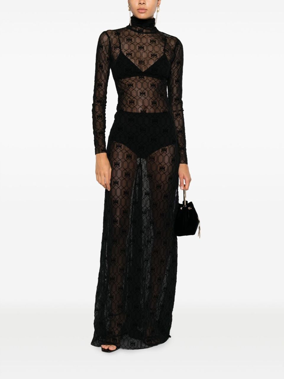 Elisabetta Franchi Flocked-Monogram Maxi Dress