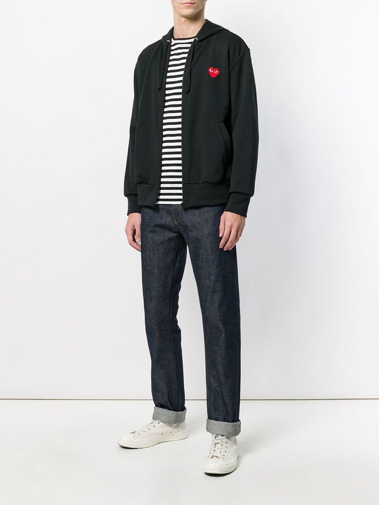 Heart-patch zip-up hoodie