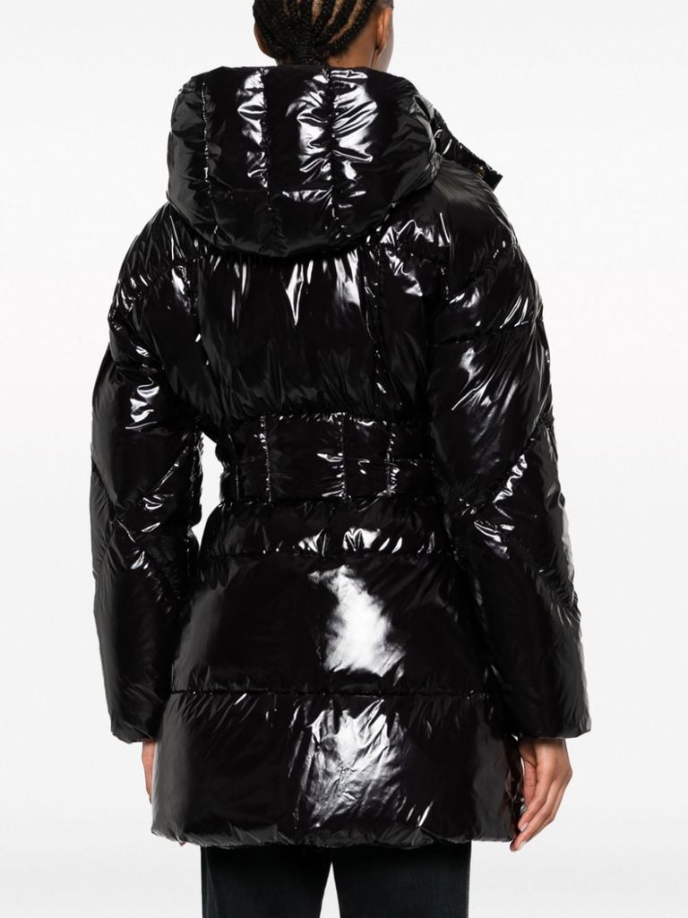 【美品】ピンコ　PINKO　フーデッドファージャケット　パーカー　黒　38 PINKO TAG Ladies Wool Blend Coat Jacket Fur Detail Size US 4
