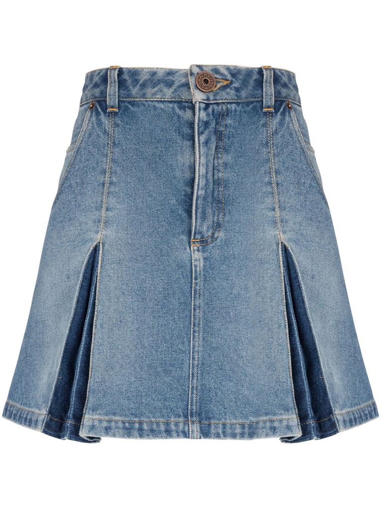 Pleated denim button outlet skirt