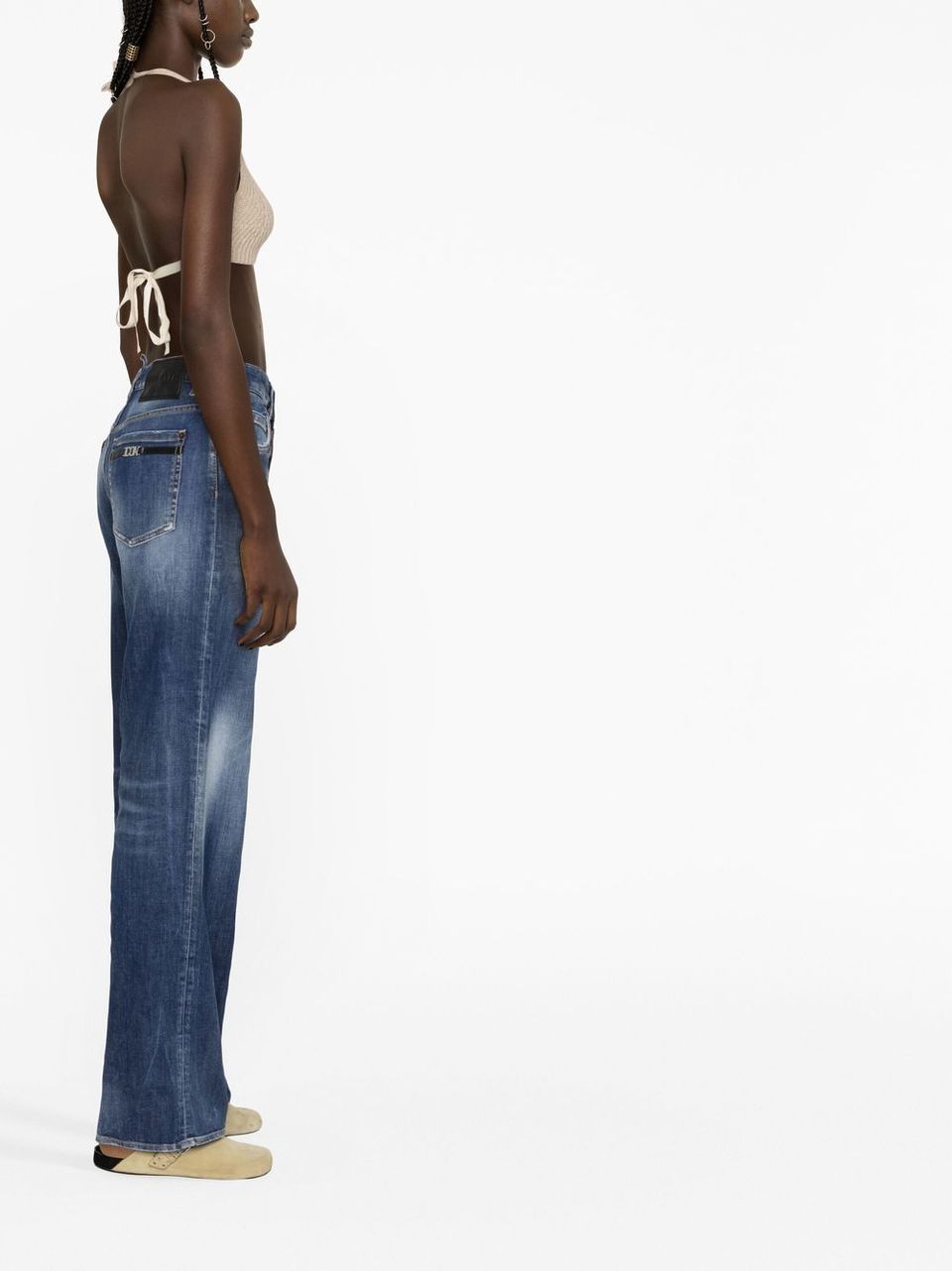 High-waisted wide-leg stretch cotton jeans