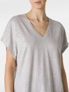 Linen T-shirt with lurex effect and V-neck