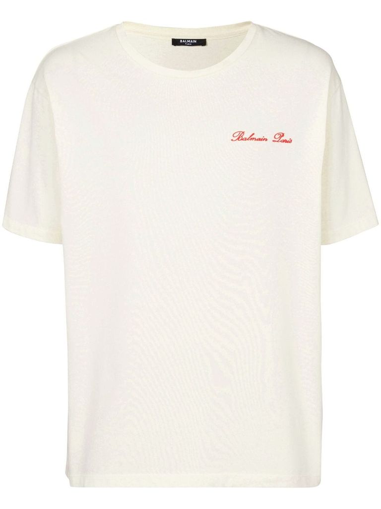 Tシャツ・カットソー Balmain T-Shirt With Logo Printed Balmain Paris logo and planet T-shirt white white