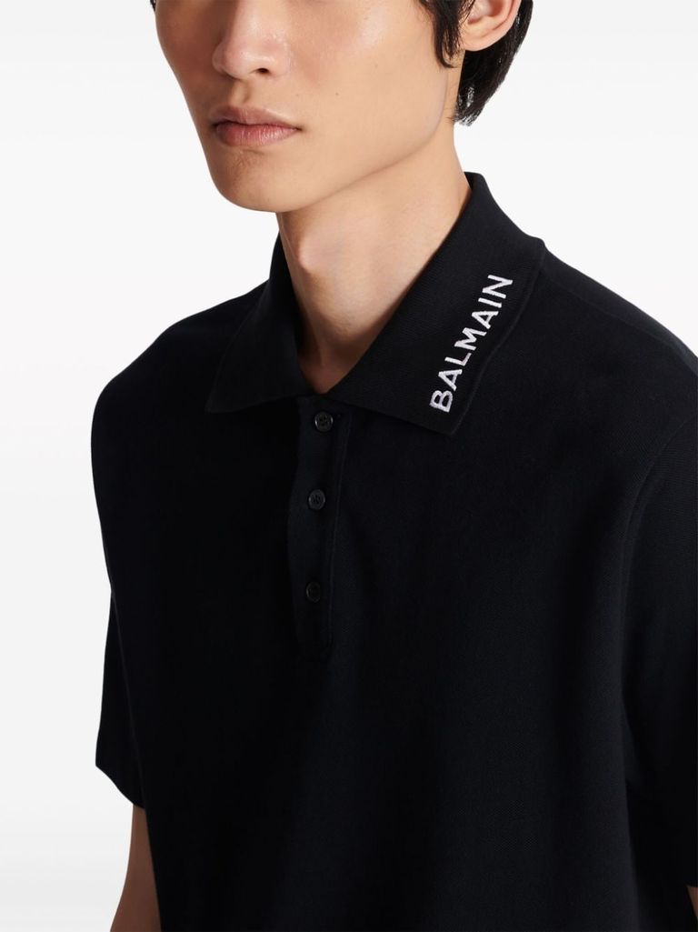 Tシャツ・カットソー BALMAIN SS24 POLO WITH LOGO PATCH (BH1GB065_KE936AE) Stripe Short Sleeve Polo Shirt - Polo shirt with logo