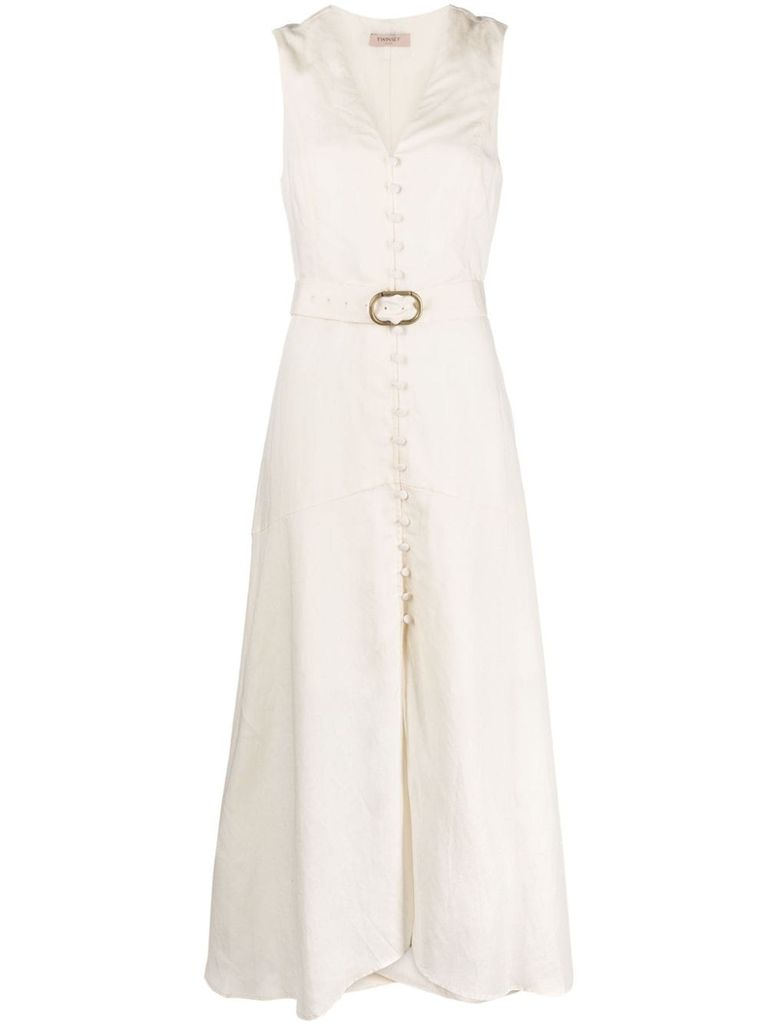 Twinset V-neck Buttoned Maxi Dress In Beige