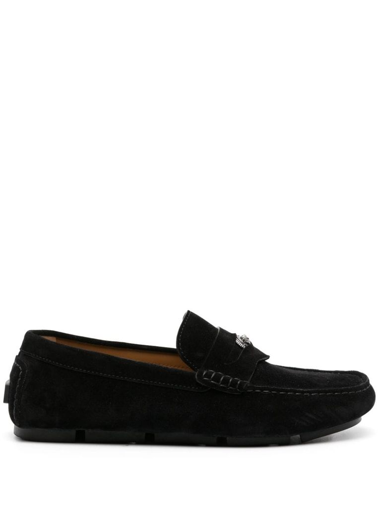 Versace Elevate Your Style With Luxurious Suede Loafers In Classic Black In Nero