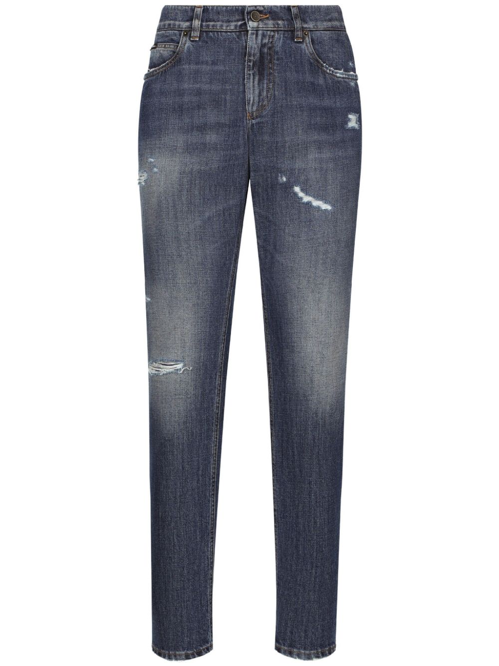 Distressed finish jeans