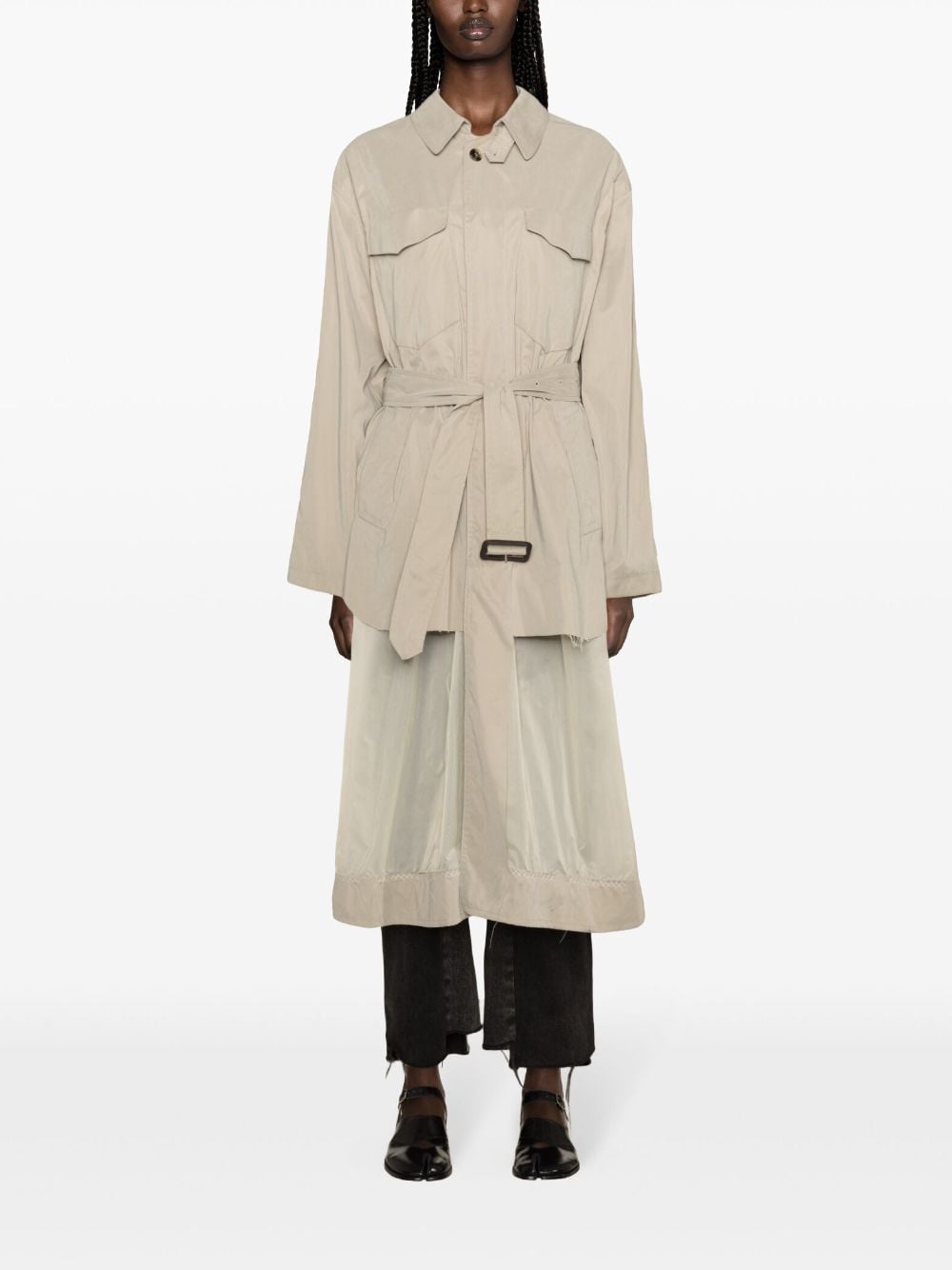 Distressed effect trench coat