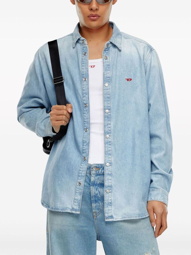 【KOOLOSET】Daily Denim Half Shirt Cotton Denim Shirt Men's Summer Solid Pocket Shirts Blue