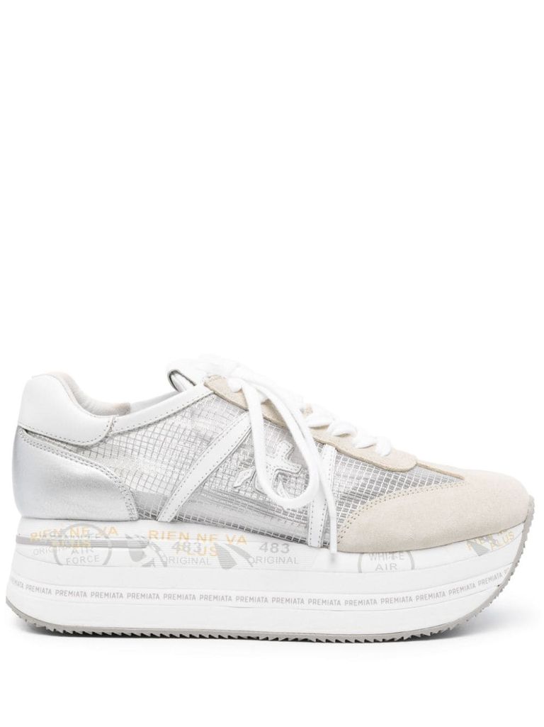 PREMIATA BETH7382 関税送料込 Premiata Beth White Suede Transparent Ripstop Sneakers