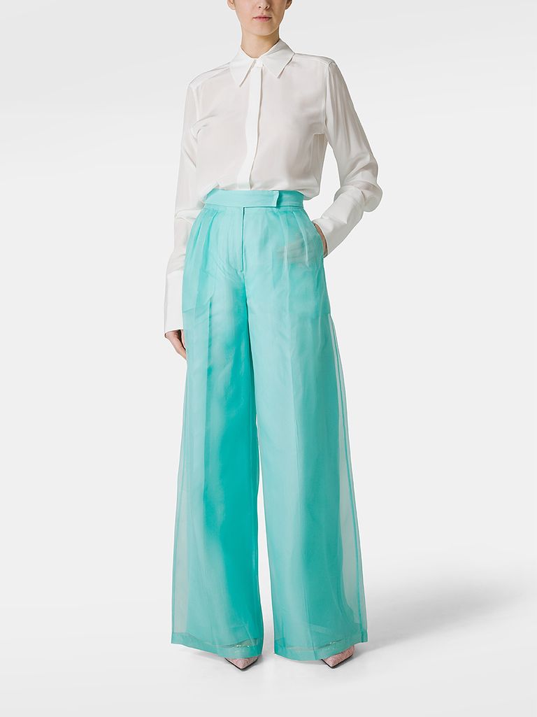 パンツ Max Mara Pianoforte Wide-Leg Sky Blue Trousers In Silk Calibri silk organza pants