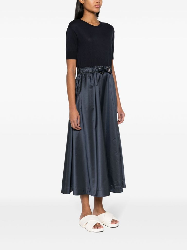 Dress with knit effect and technical taffeta