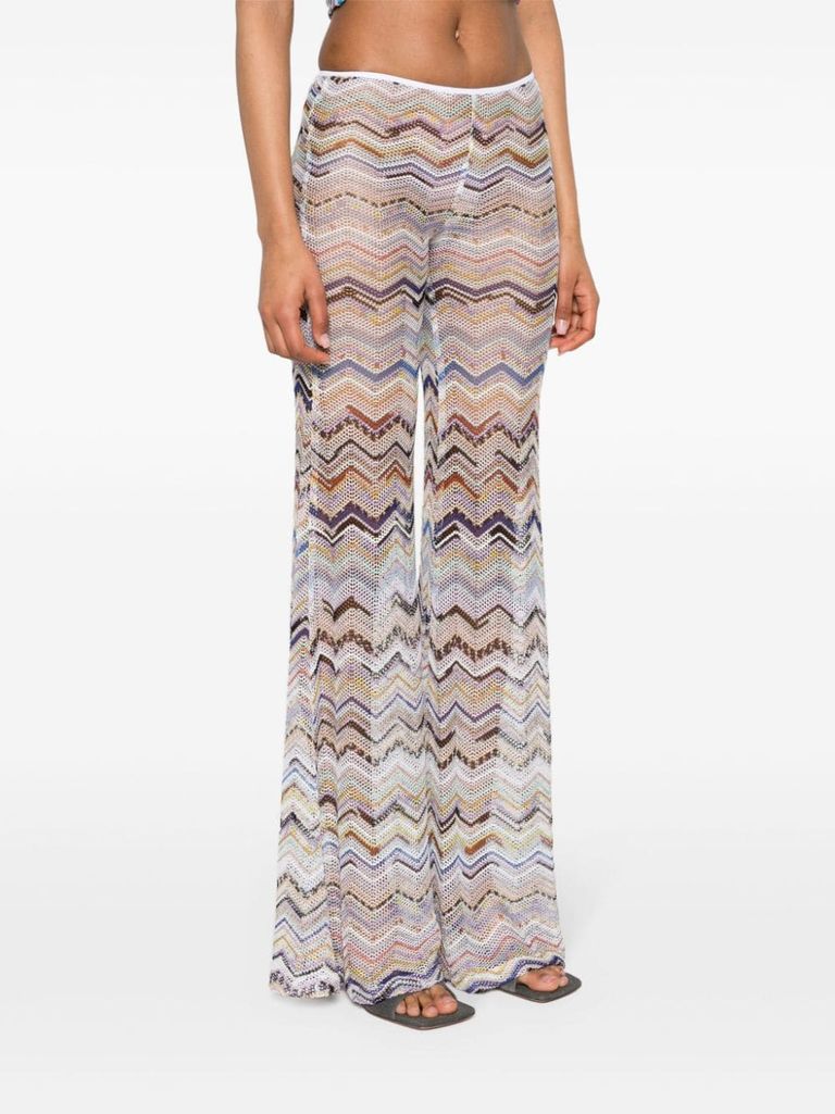 Flared pants in zigzag crochet with lurex