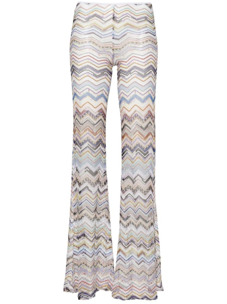 Flared pants in zigzag crochet with lurex