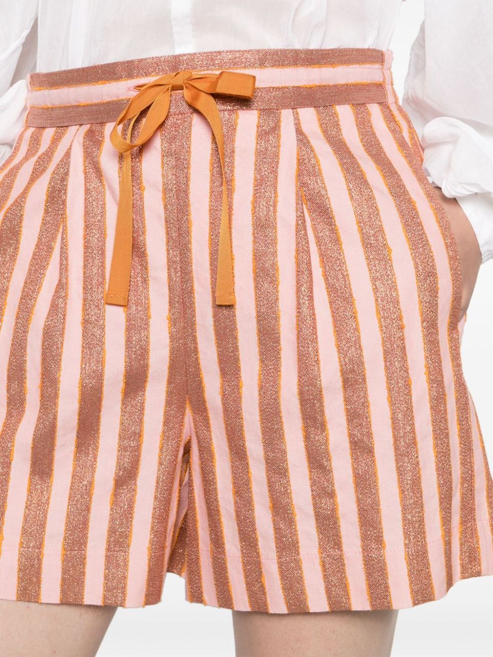 Cotton and linen striped shorts with lurex