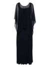 Sleeveless evening gown with cape