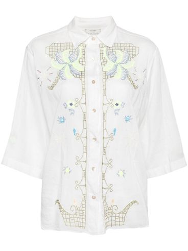 Half-sleeved voile shirt with eden embroidery