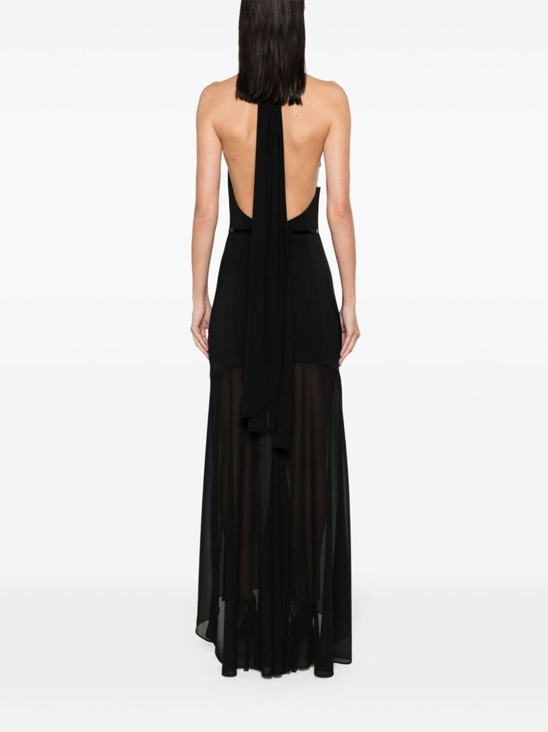 Long semi-sheer dress with open back