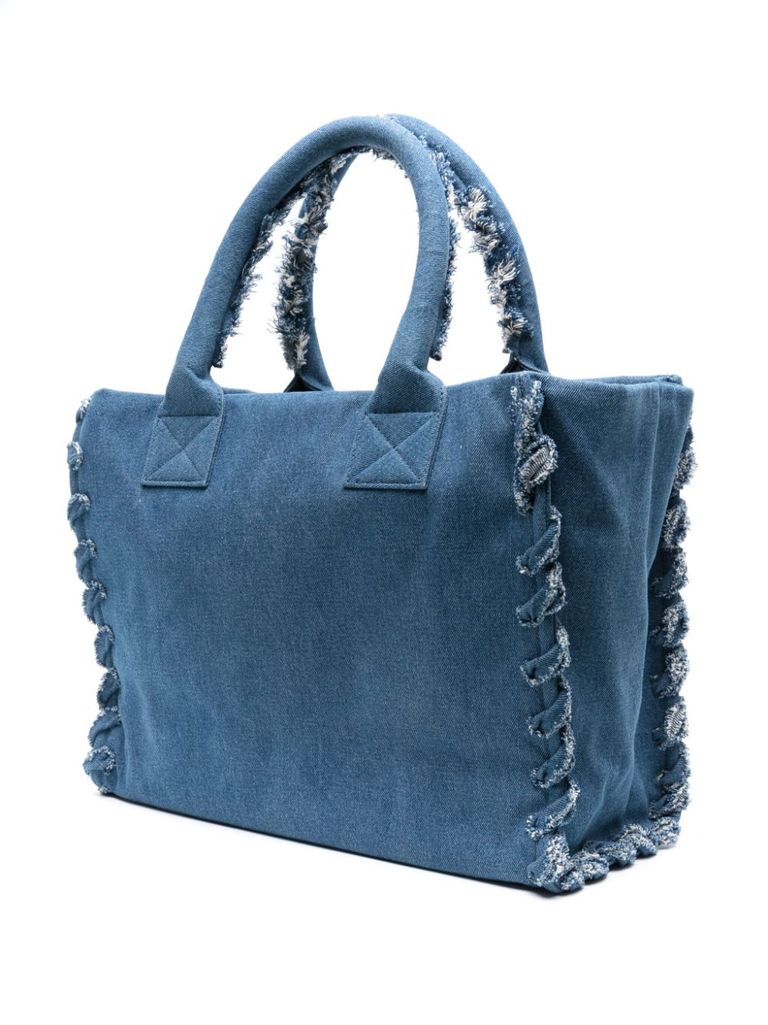 Beach' denim bag with frayed edge