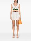 Chevron Pattern and Multicolored Scalloped Hem Cotton Mini Dress