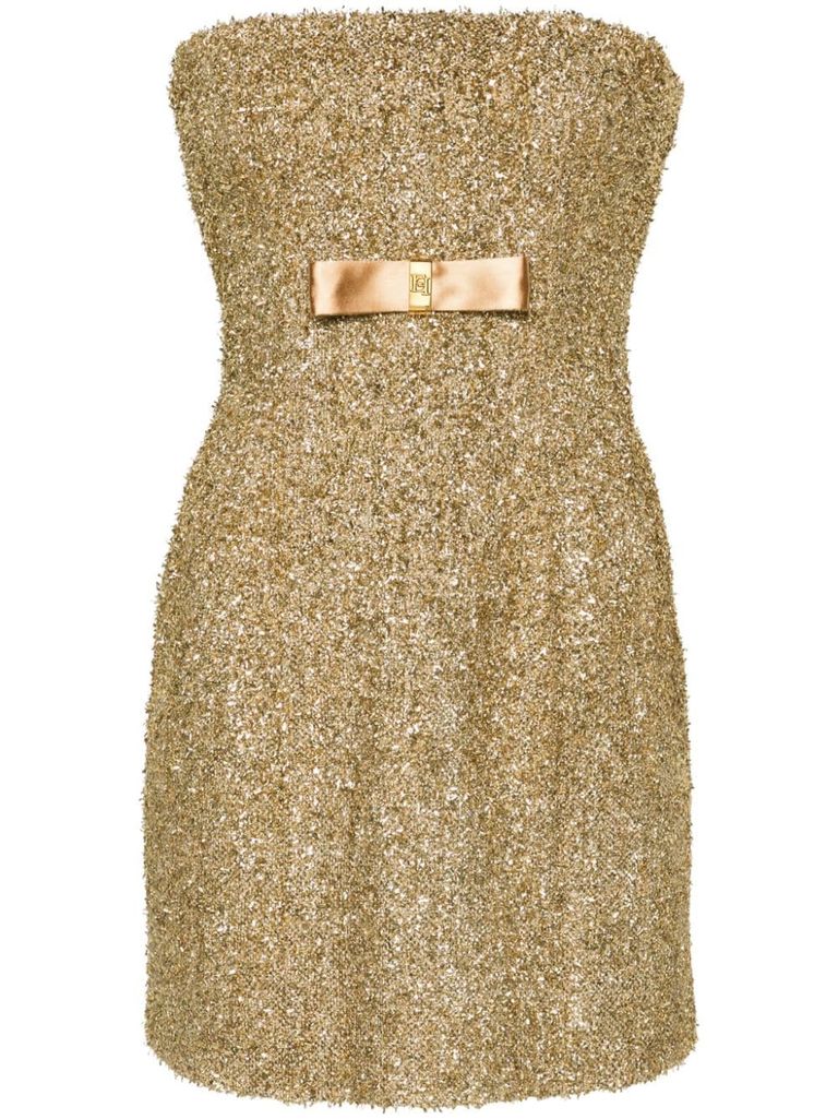 【ELISABETTA FRANCHI】ノットディテール イブニングドレス 2色 Dress in double layer stretch crêpe fabric with embroidered