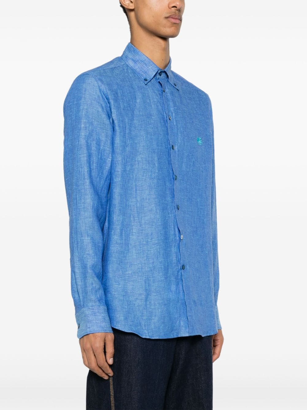 Camicia Pegaso con logo ricamato in lino