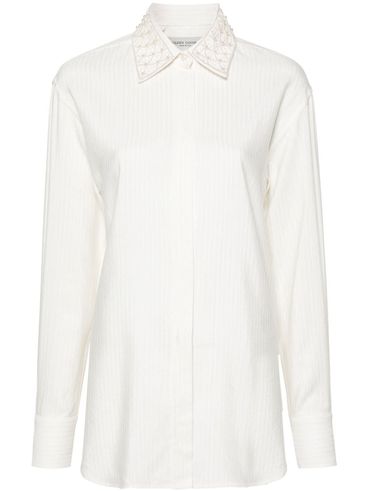 Long-sleeved silk shirt with pearls