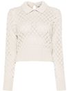 Perforated cotton sweater with pearls