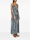 Once long dress with vertical stripes and belt