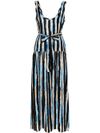 Once long dress with vertical stripes and belt