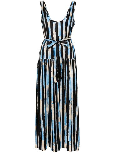 Once long dress with vertical stripes and belt
