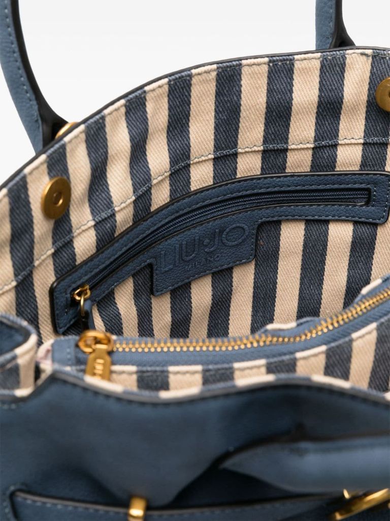 Synthetic leather tote bag with logo plaque and shoulder strap