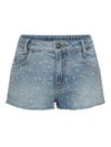 Shorts in denim con strass all-over