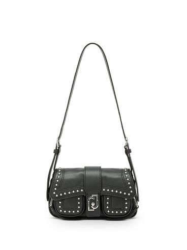 Synthetic leather studded crossbody bag