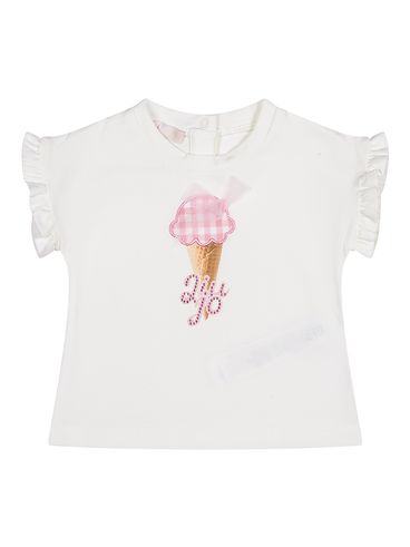 Cotton T-shirt with print and flounce