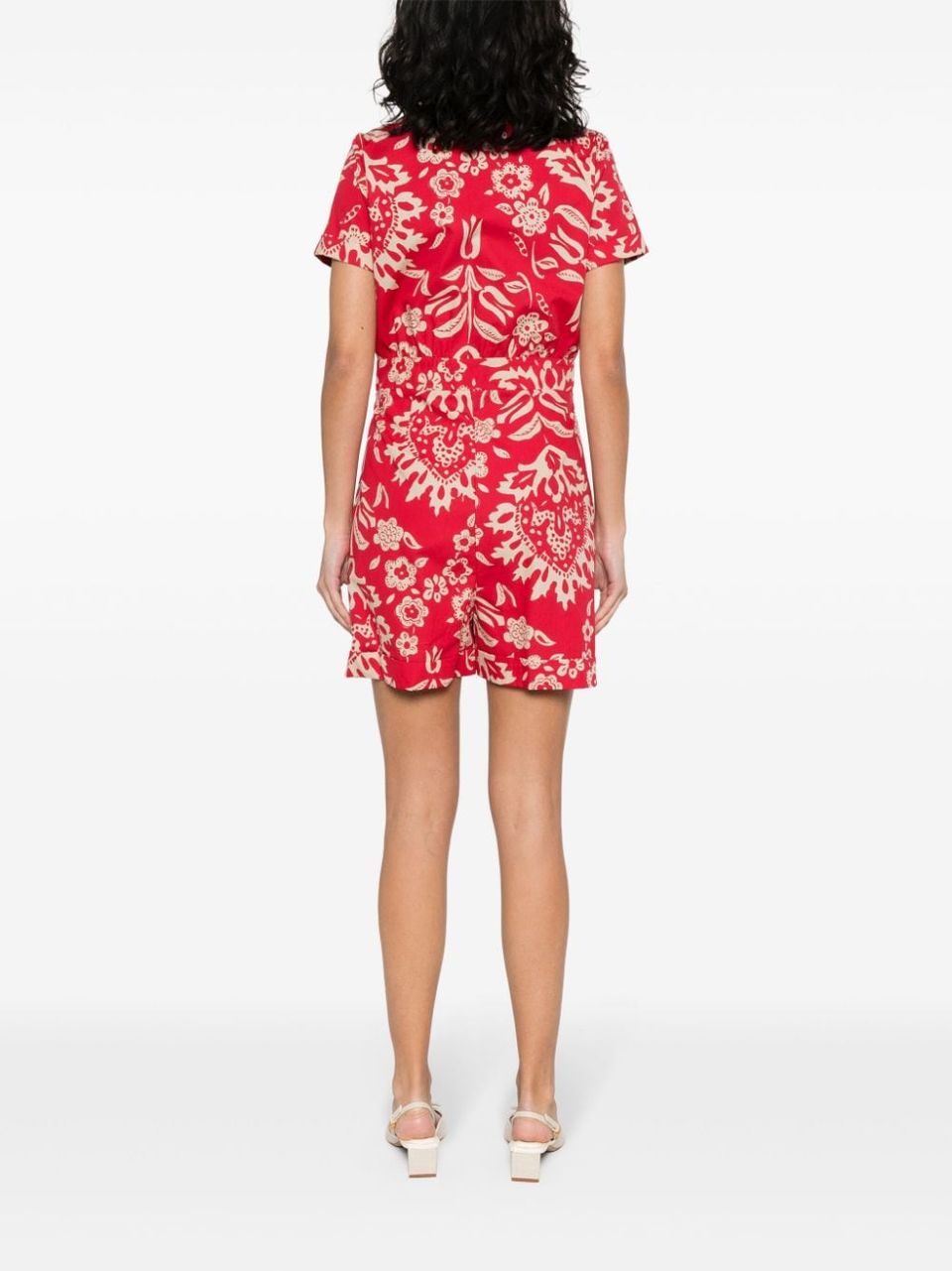 Short cotton jumpsuit with floral print