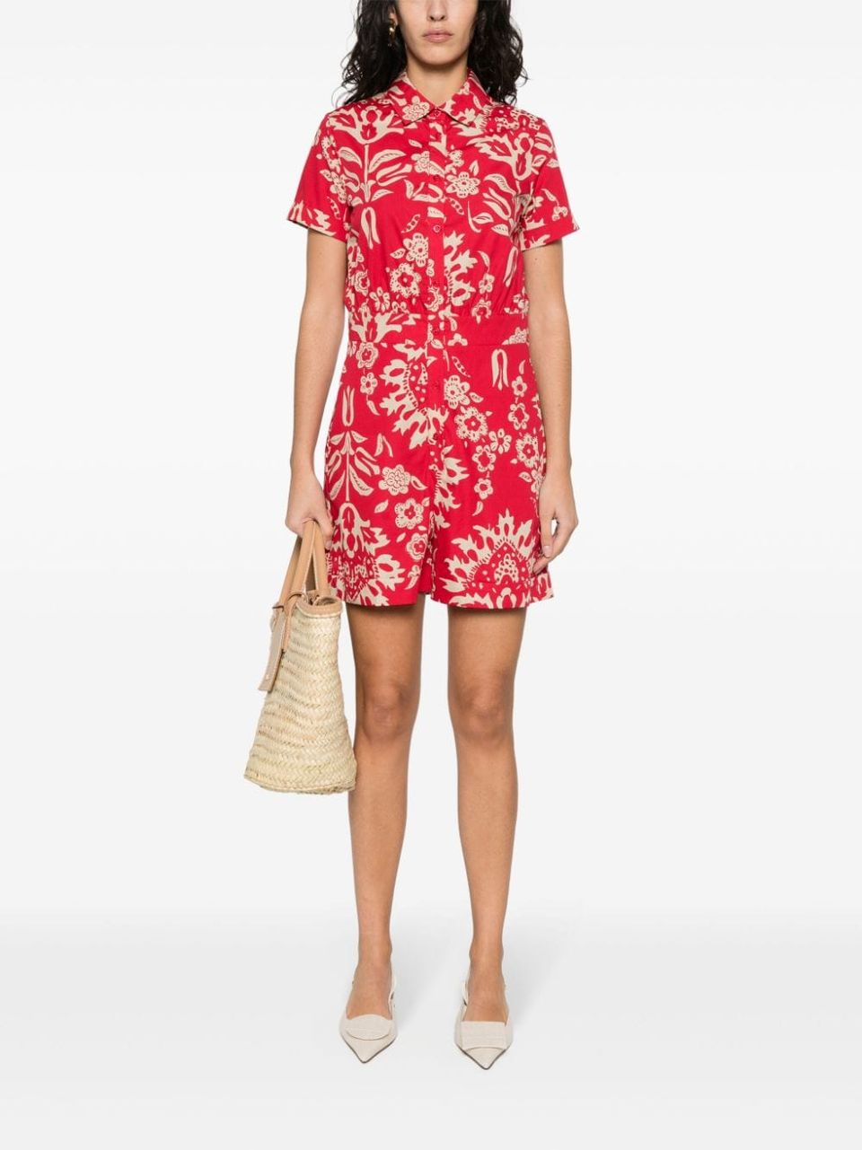 Short cotton jumpsuit with floral print