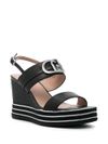 Leather wedge sandals with logo plate