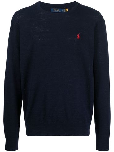 Cotton and linen blend sweater with embroidered logo