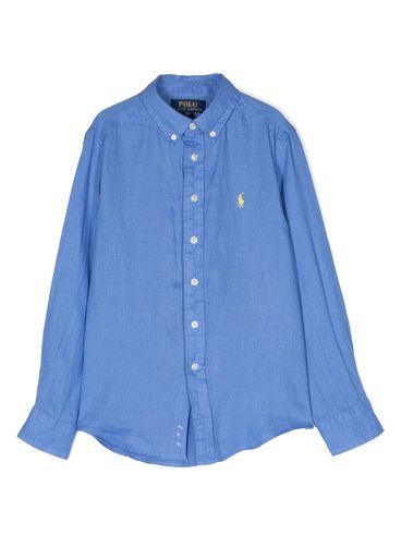 Linen shirt with embroidered logo
