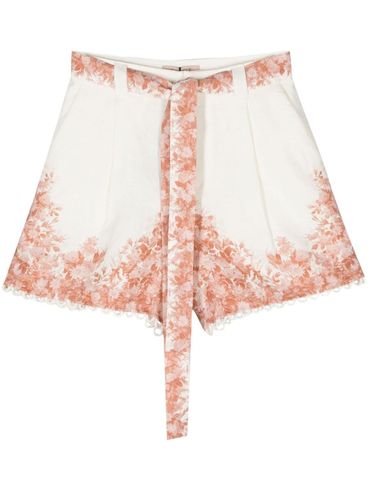 Linen shorts with floral print